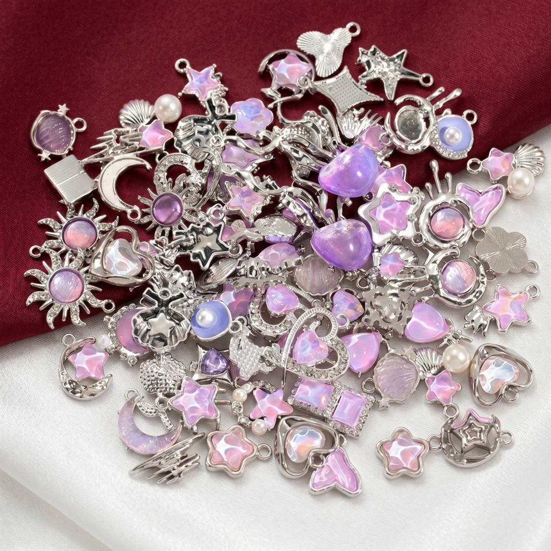 10pcs Purple Pink Heart Enamel - Y2K Tech Accessories review and price