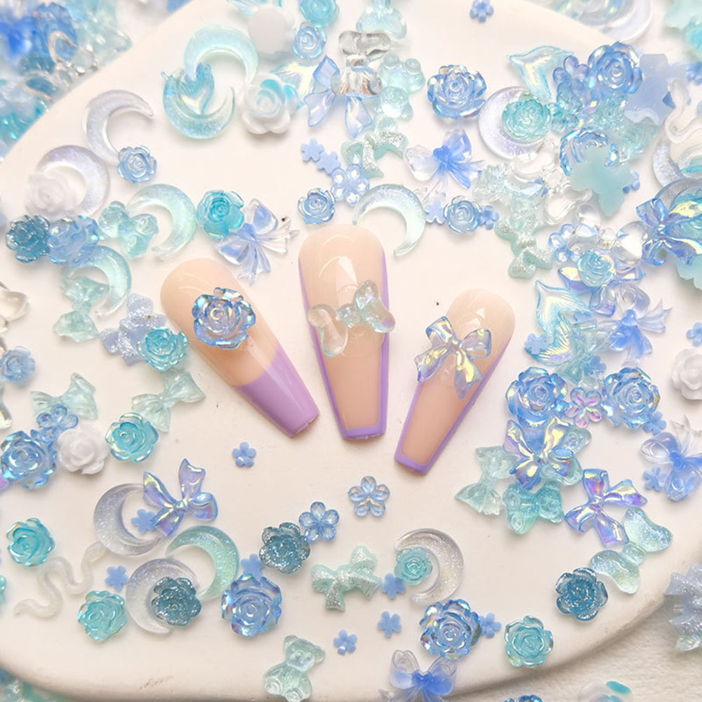 50pcs Mixed Blue Nail Resin Ch - Y2K Tech Accessories review and price